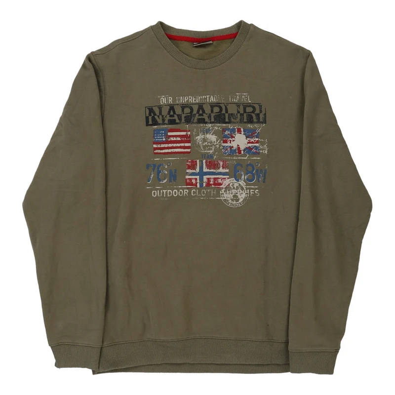 Napapijri Graphic Sweatshirt - XL Green Cotton Blend