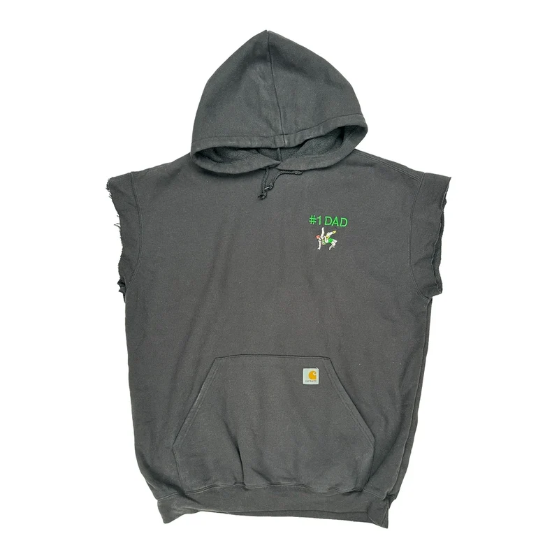 1 Dad Carhartt Graphic Cut Off Hoodie - Large Black Cotton Blend