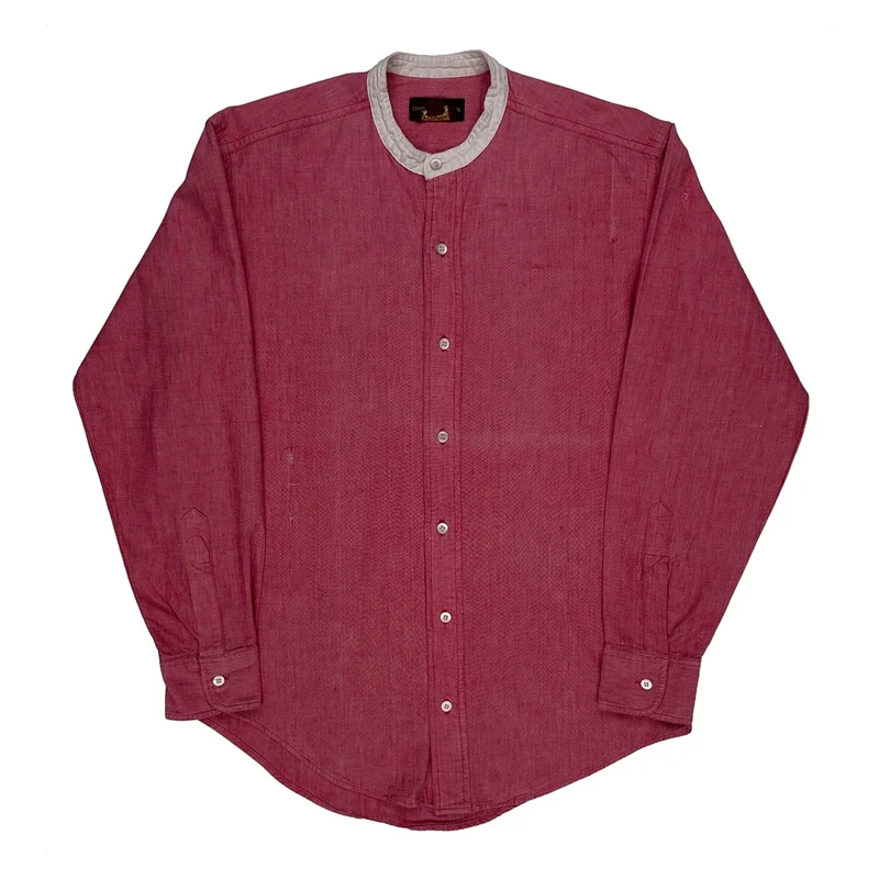 90S Chaps Ralph Lauren Collarless Shirt - Medium Red Cotton