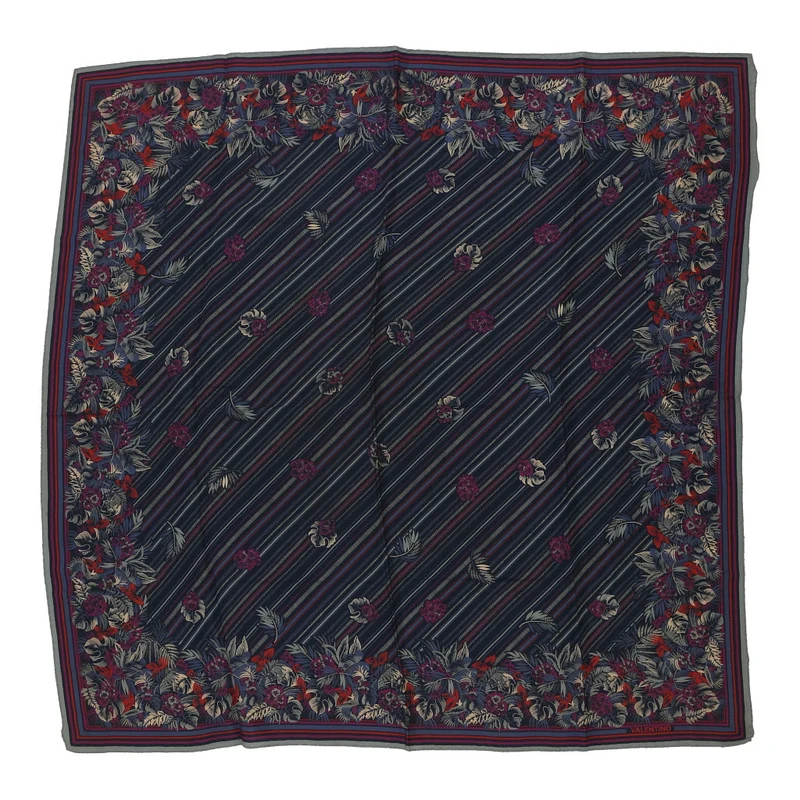 Valentino Floral Scarf - No Size Navy Silk