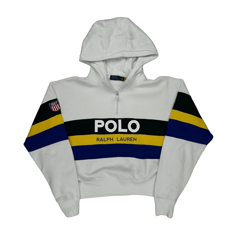 Polo By Ralph Lauren Striped Hoodie - Medium White Cotton