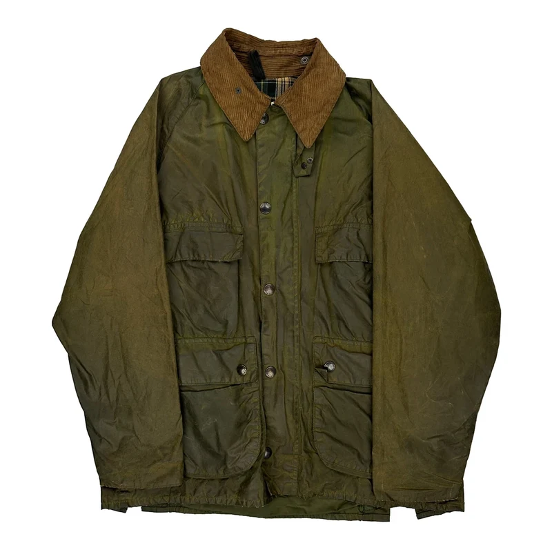 1980S Bedale Barbour Checked Wax Waterproof Jacket - Small Green Cotton