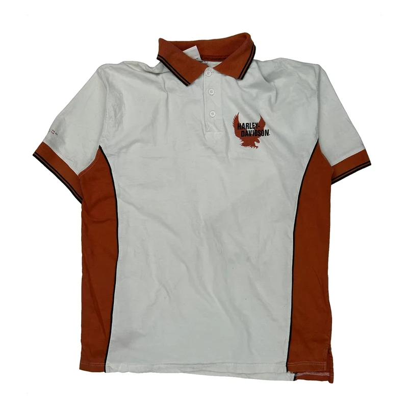 Harley Davidson Graphic Polo Shirt - XL White Cotton