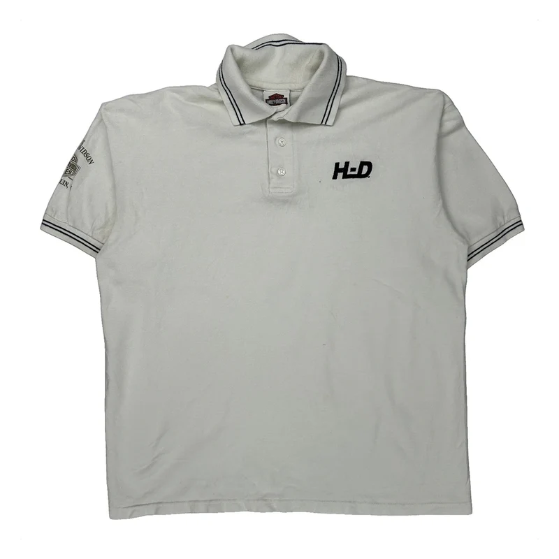 Harley Davidson Polo Shirt - Large White Cotton