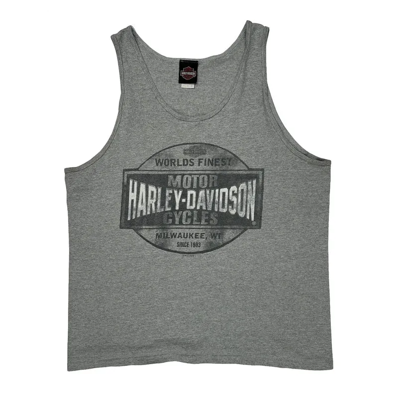 Milwaukee, Wi Harley Davidson Graphic Tank Top - Large Gray Cotton