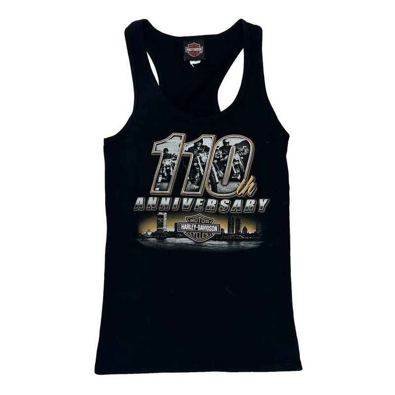 110Th Anniversary Harley Davidson Graphic Tank Top - Medium Black Cotton