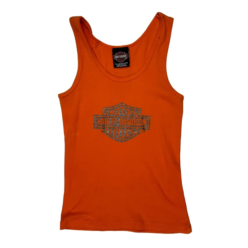 Heritage Cycles Harley Davidson Graphic Tank Top - Small Orange Cotton