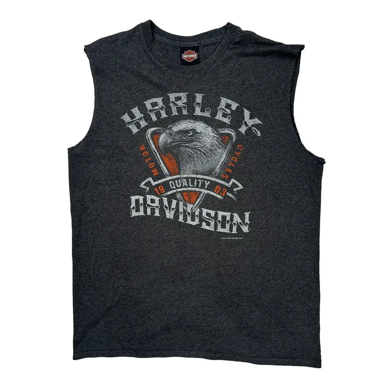 Côte-Nord Harley Davidson Graphic Tank Top - Large Gray Cotton
