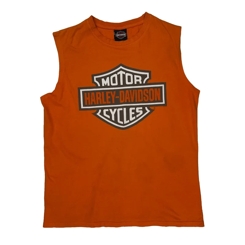 Niagara On The Lake Harley Davidson Graphic Tank Top - Large Orange Cotton