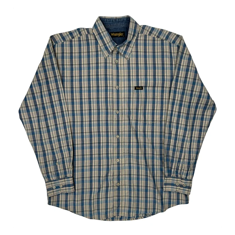Wrangler Checked Shirt - Medium Blue Cotton