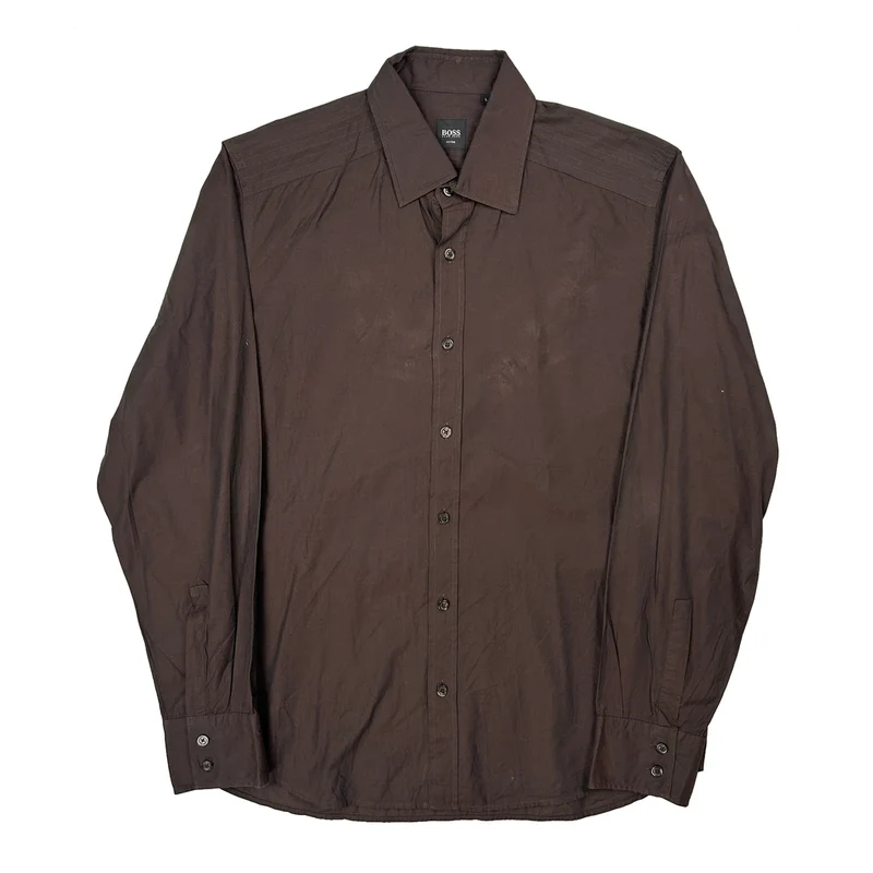Boss Shirt - Large Brown Cotton