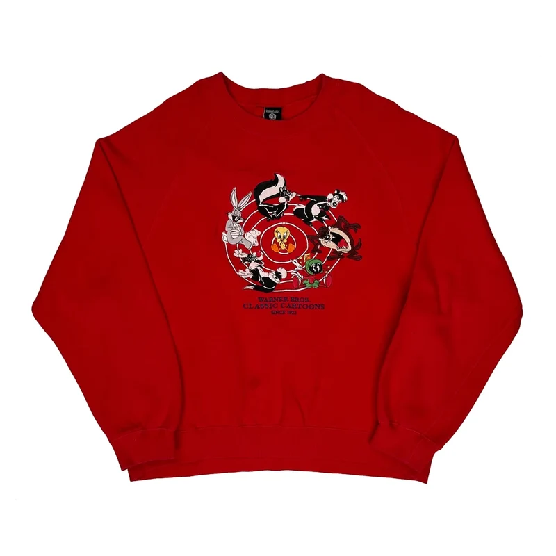 Looney Tunes Characters Warner Bros Cartoon Sweatshirt - Small Red Cotton Blend