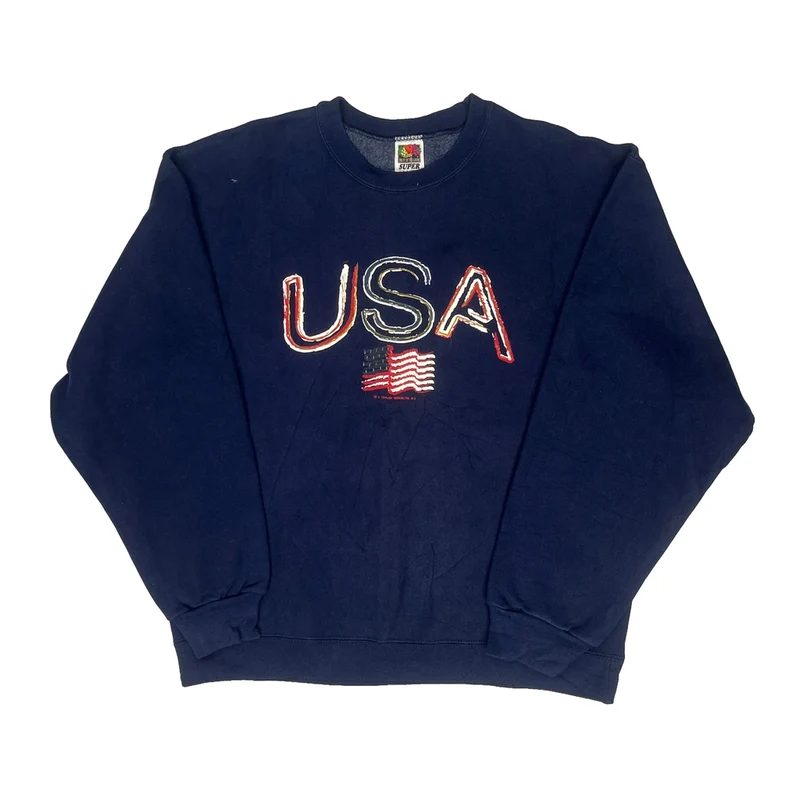 USA Fruit Of The Loom Sweatshirt - Large Navy Cotton Blend