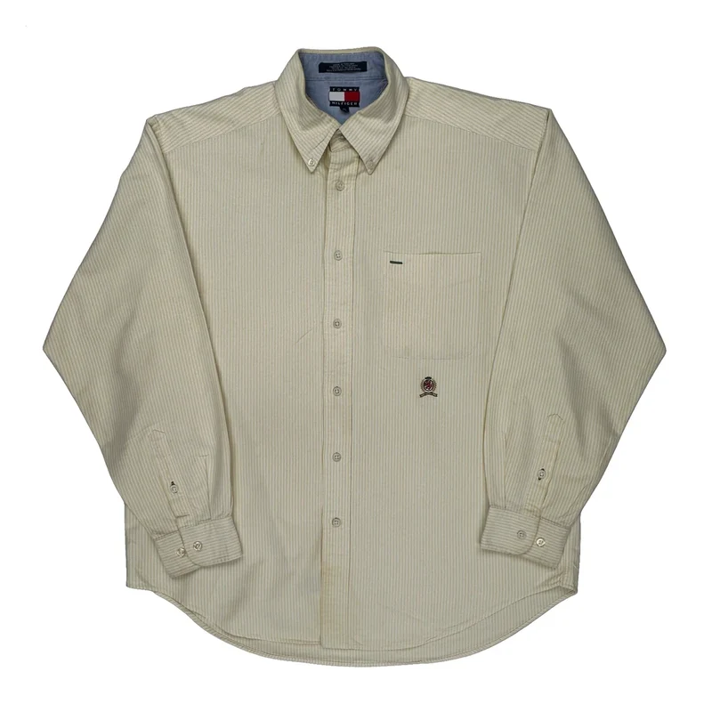 Tommy Hilfiger Striped Shirt - Medium Cream Cotton