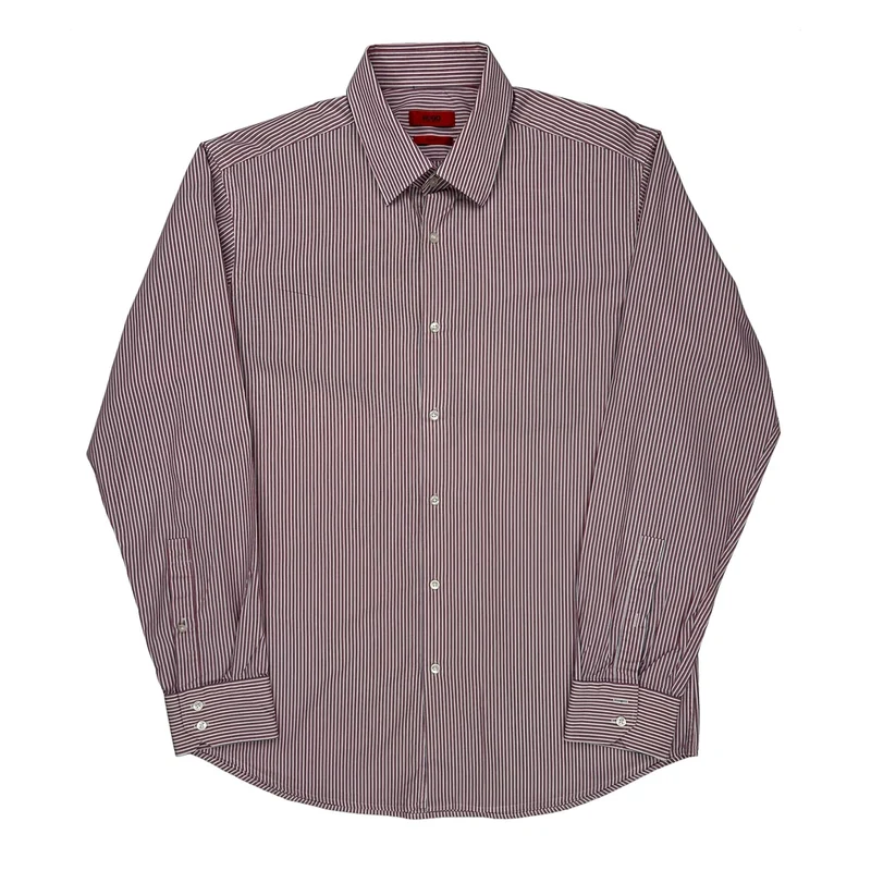 Hugo Boss Striped Shirt - Large Red Cotton