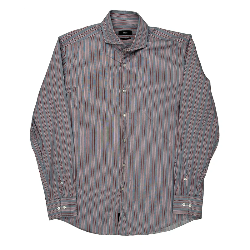 Boss Slim Fit Shirt - Large Blue Cotton