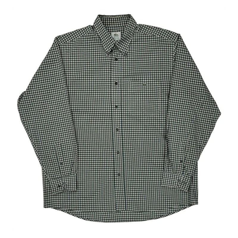 Lacoste Checked Shirt - Large Green Cotton