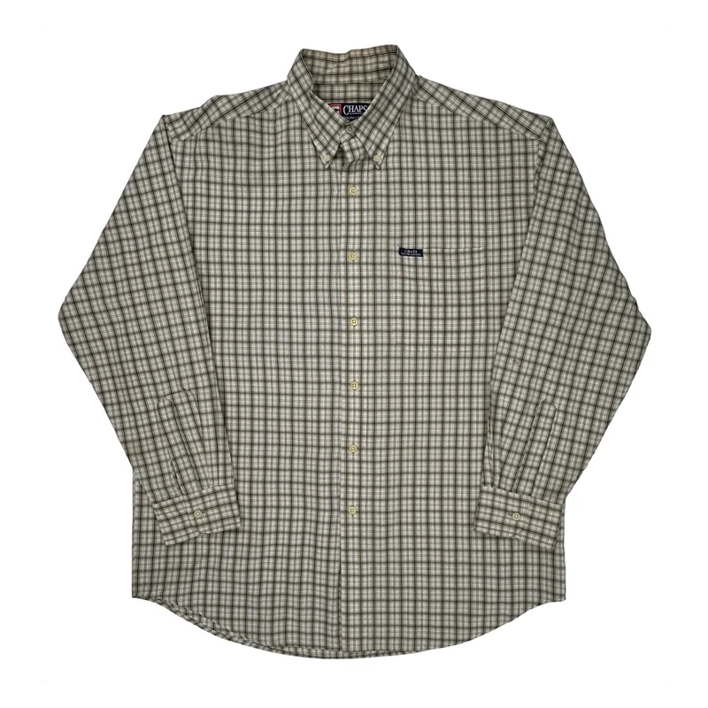 Chaps Ralph Lauren Checked Shirt - Large Beige Cotton Blend