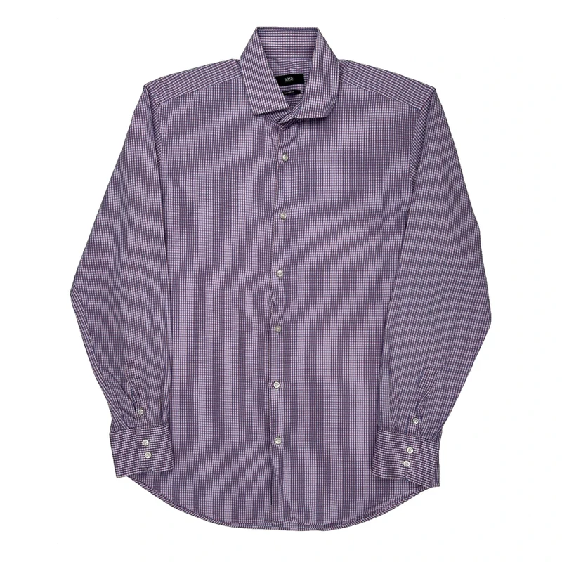 Boss Checked Shirt - Medium Purple Cotton