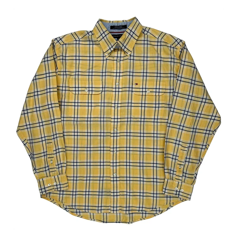 Tommy Hilfiger Checked Shirt - Large Yellow Cotton