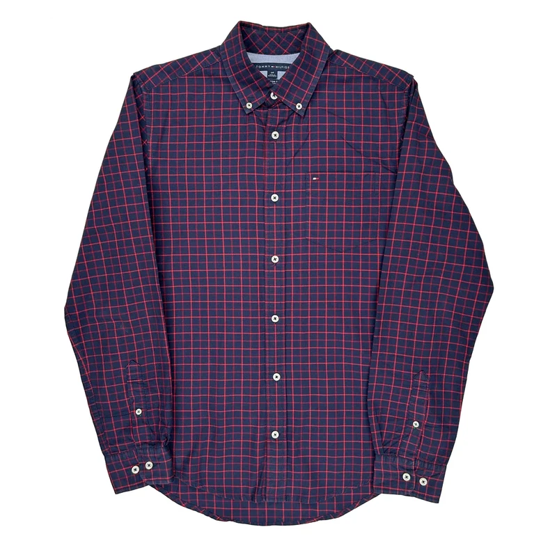 Tommy Hilfiger Checked Shirt - Small Navy Cotton