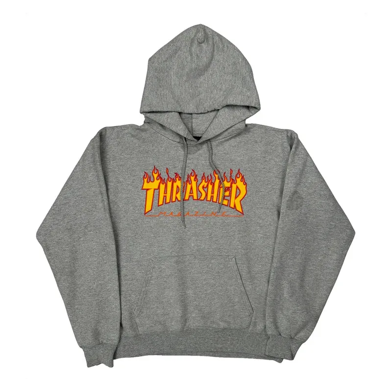 Skateboarding Thrasher Graphic Hoodie - Small Grey Cotton Blend