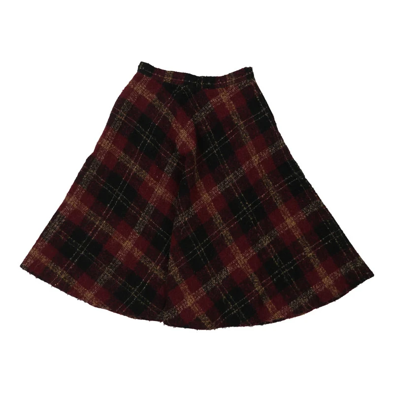 Unbranded Checked Skirt - 29W UK 10 Burgundy Wool