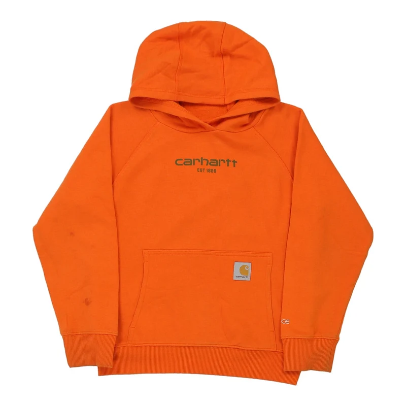 Age 10 Carhartt Spellout Hoodie - Medium Orange Cotton Blend