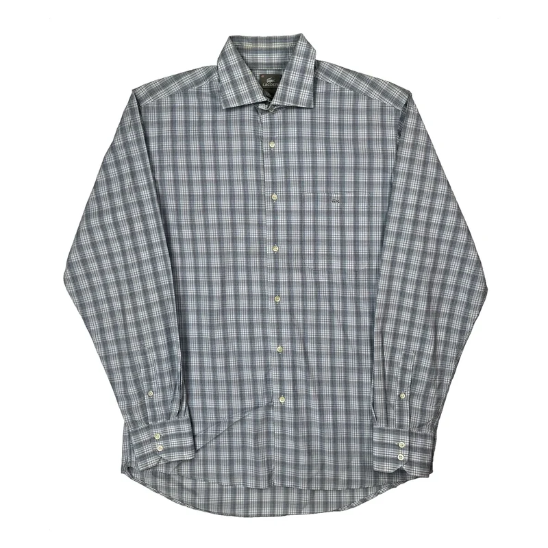 Lacoste Checked Shirt - Large Blue Cotton