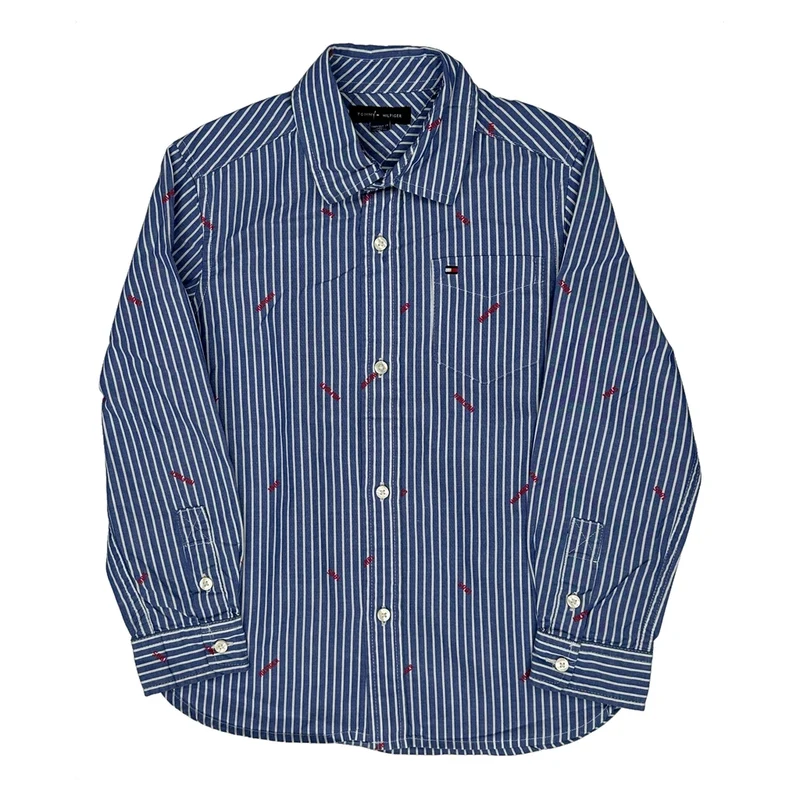 Age 6-7 Tommy Hilfiger Striped Shirt - Small Blue Cotton