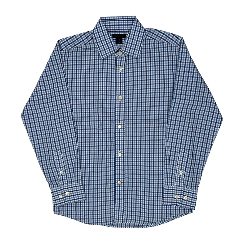 Age 10 Tommy Hilfiger Checked Shirt - Medium Blue Cotton
