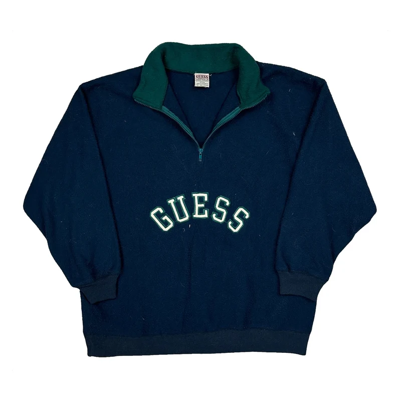 80S Georges Marciano Guess Spellout Fleece - Medium Blue Cotton