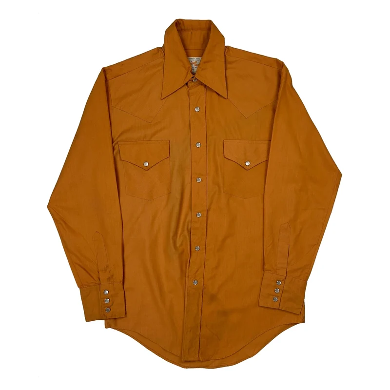 80S Ely Wagon Boss Pearl Snap Shirt - Medium Orange Polyester Blend