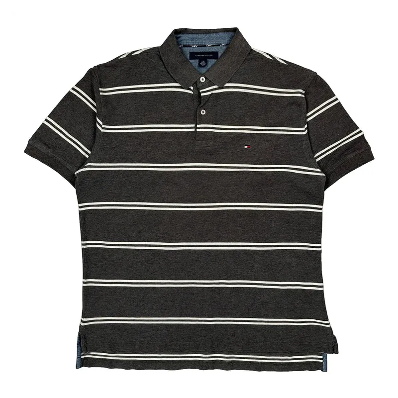 Tommy Hilfiger Striped Polo Shirt - Large Brown Cotton