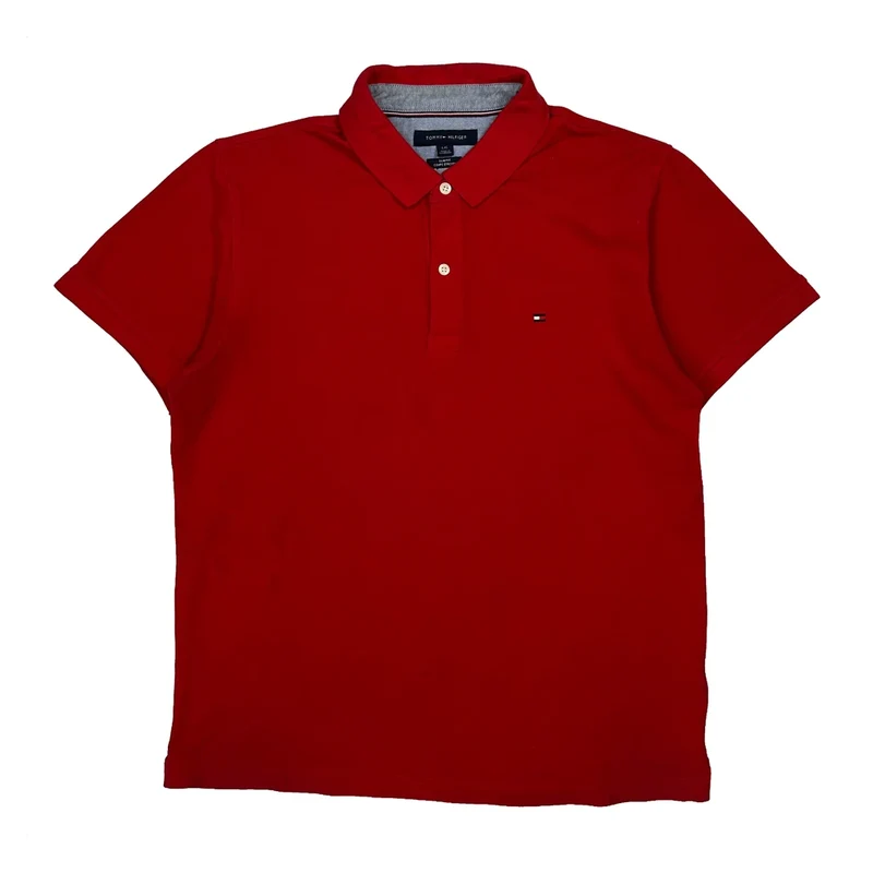 Tommy Hilfiger Slim Fit Polo Shirt - Large Red Cotton