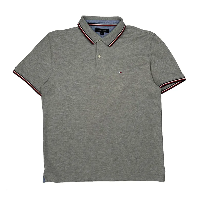 Tommy Hilfiger Striped Polo Shirt - Large Grey Cotton