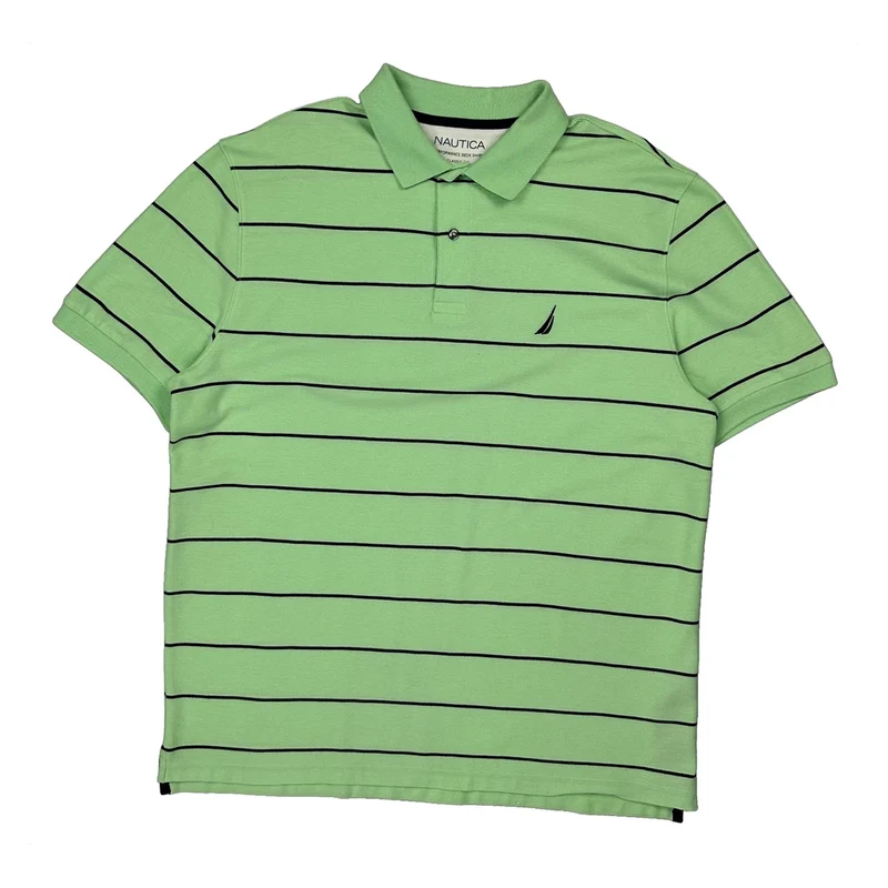 Nautica Striped Polo Shirt - XL Green Cotton