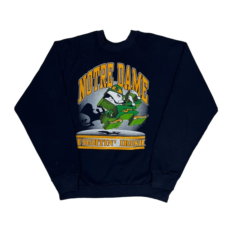 80S/90S Made In USA Tnt Notre Dame Fighting Irish Sweatshirt - Large Navy Cotton