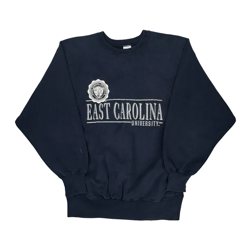 Made In USA Reverse Weave Champion East Carolina University Sweatshirt - XL Navy Cotton