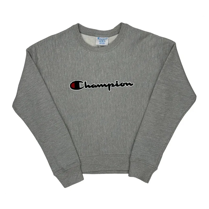 Reverse Weave Champion Spellout Sweatshirt - XS Gray Cotton Blend