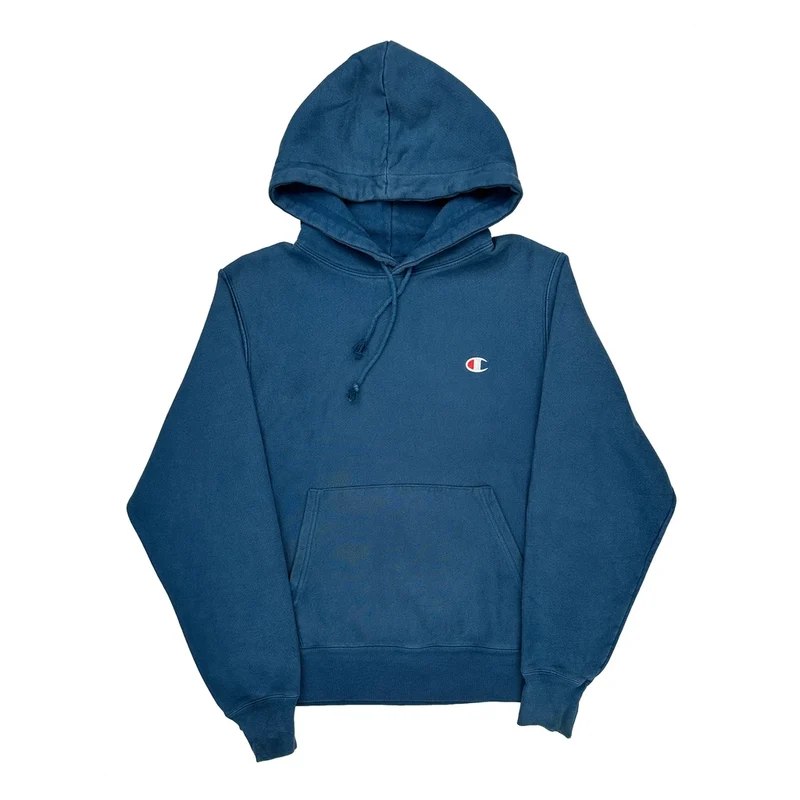 Reverse Weave Champion Hoodie - Small Blue Cotton