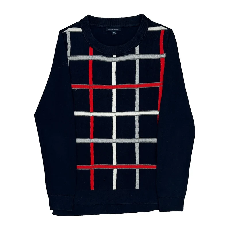 Tommy Hilfiger Checked Sweater - Small Navy Cotton