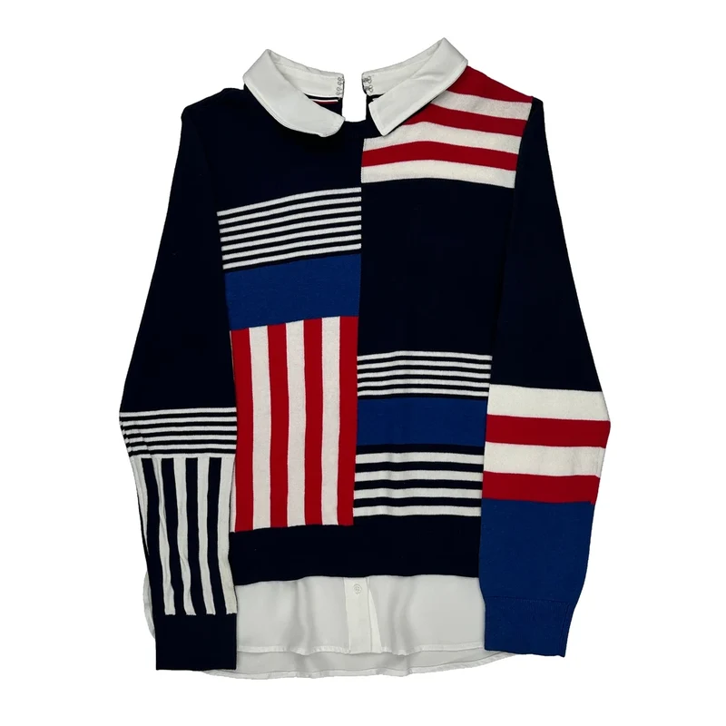 Tommy Hilfiger Striped Sweater - Small Multicoloured Cotton