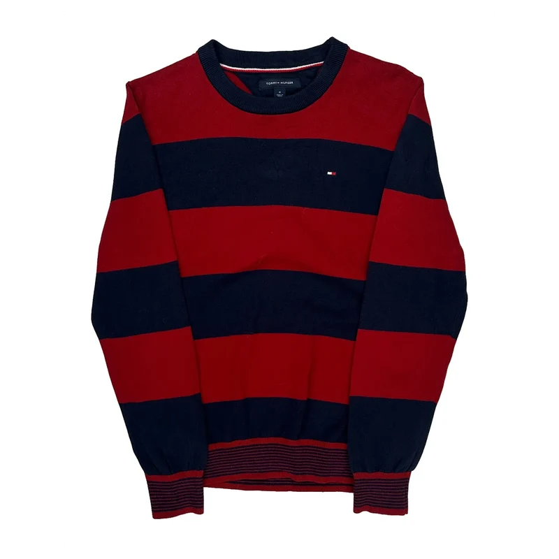 Tommy Hilfiger Striped Sweater - Medium Navy Cotton