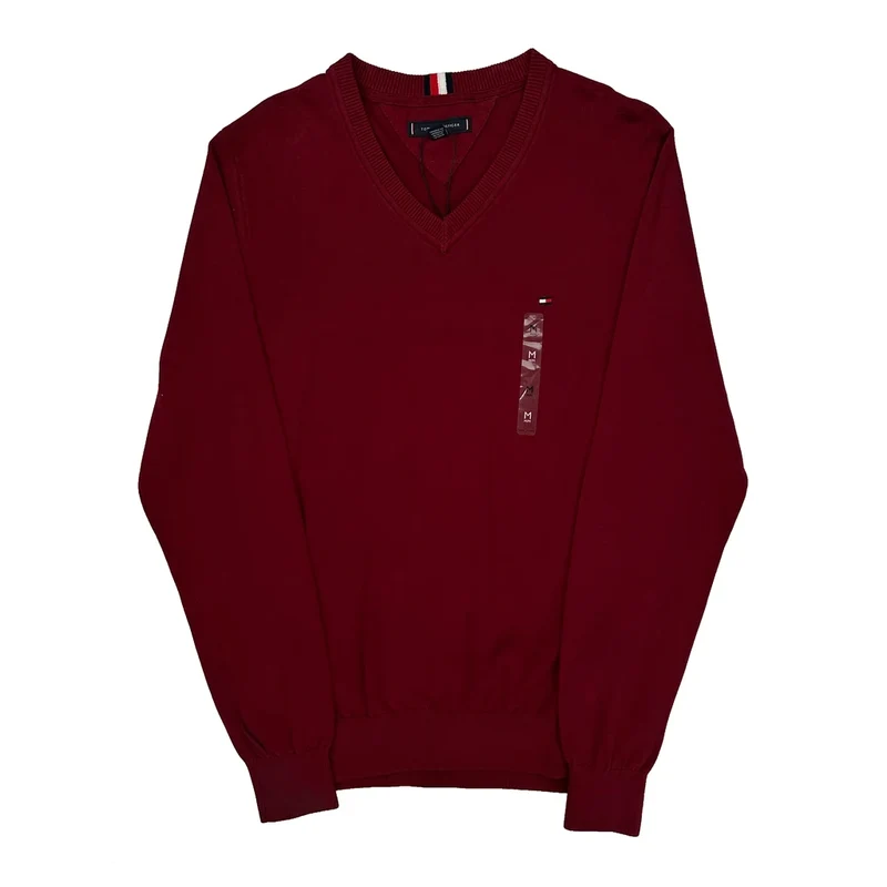 Tommy Hilfiger V-Neck Sweater - Medium Red Cotton