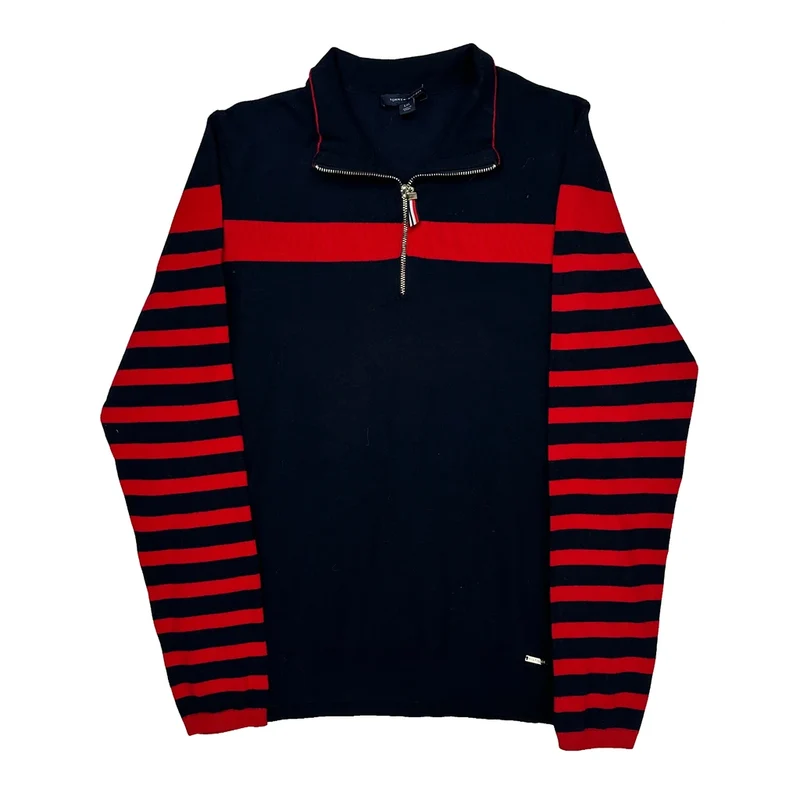 Tommy Hilfiger Striped Sweater - Large Navy Cotton
