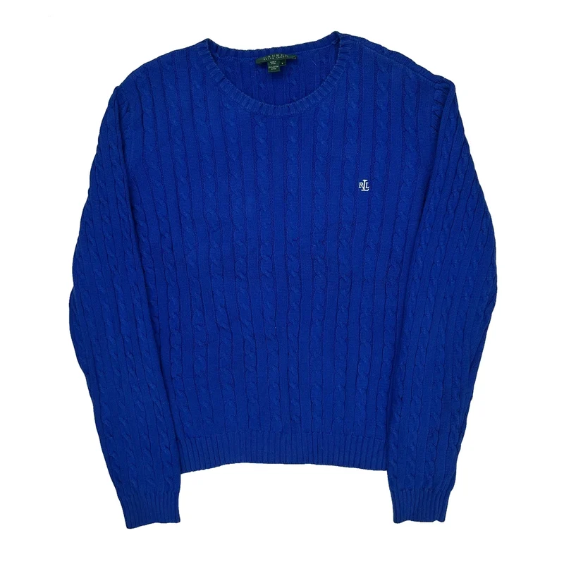 Ralph Lauren Cable Knit Sweater - Large Blue Cotton