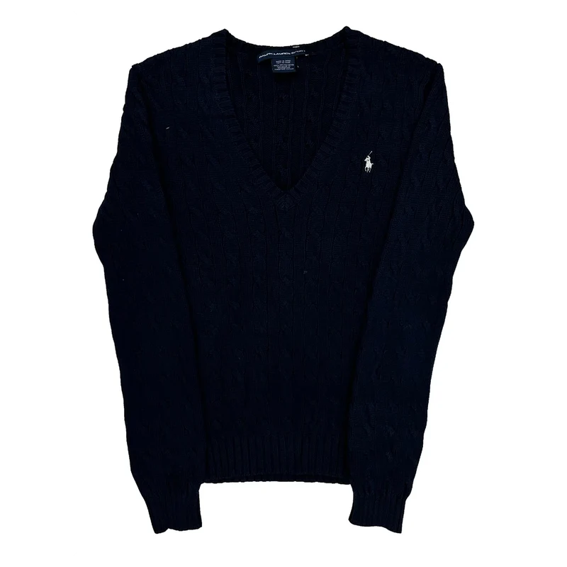 Ralph Lauren Sport Cable Knit Sweater - Large Navy Cotton