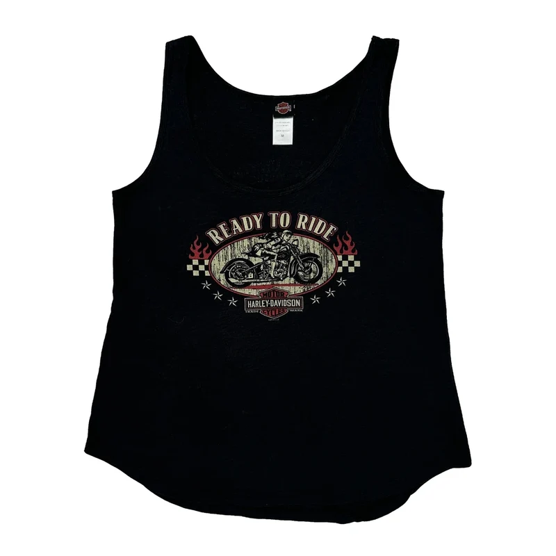 Made In USA Harley Davidson Graphic Tank Top - Medium Black Cotton Blend