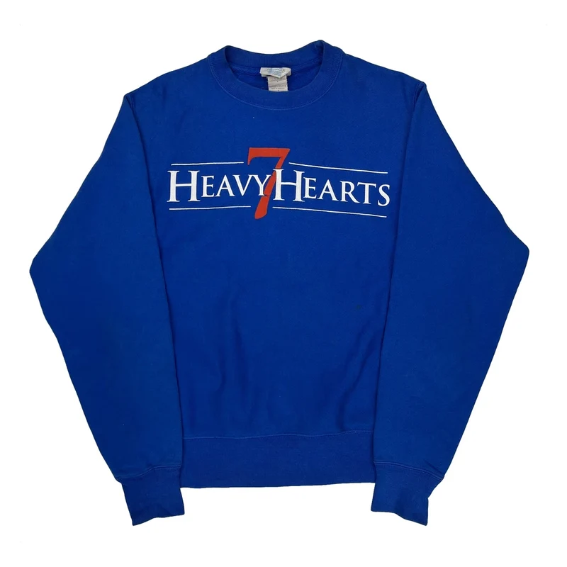 Reverse Weave Champion Heavy Hearts Sweatshirt - Small Blue Cotton Blend